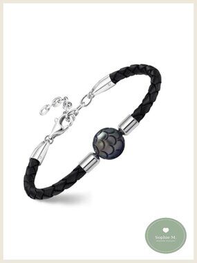 Hand-Carved Tahitian Pearl Braided Leather Bracelet Adjustable Women